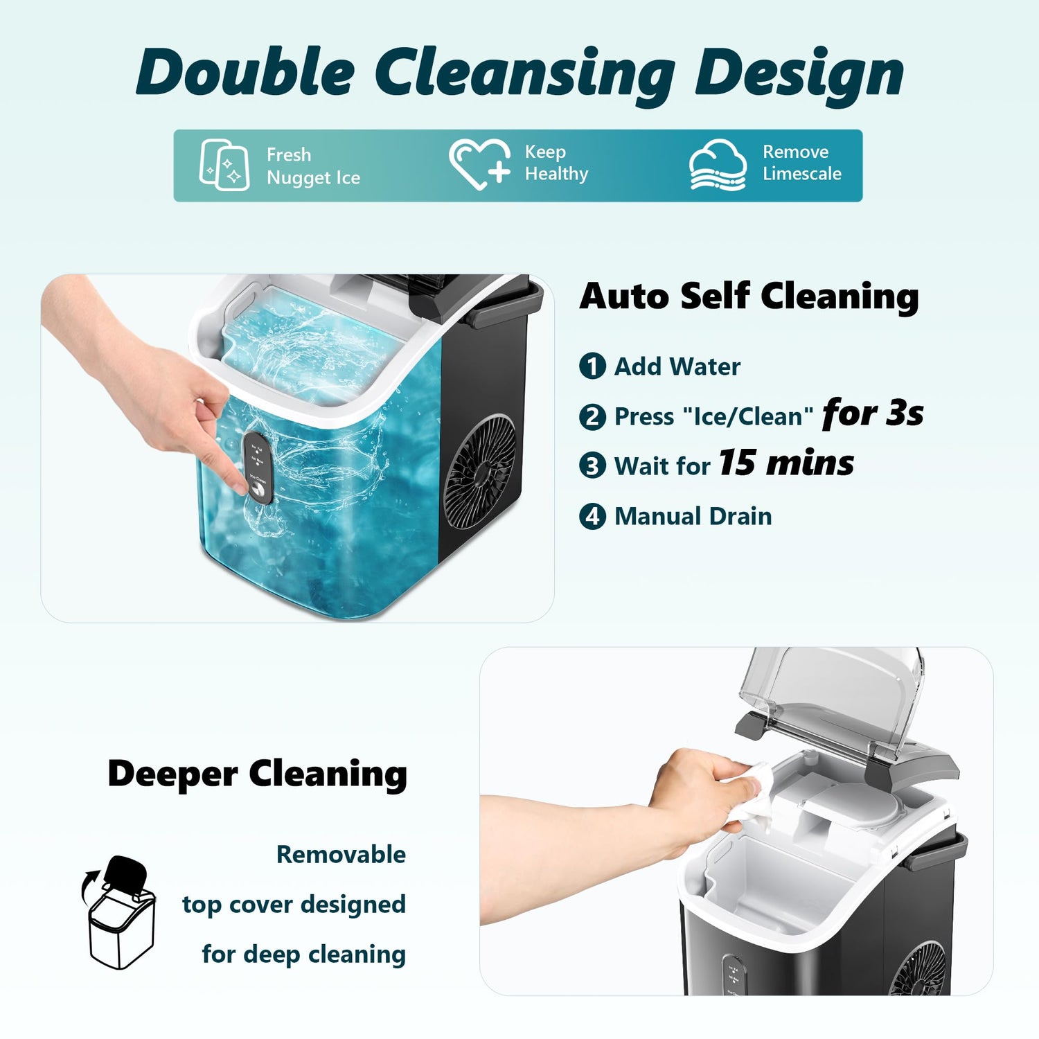 EUHOMY Nugget Ice Maker, Chewable Pellet Ice Machine with Handle, Ready in 6 Mins, 15.5kg/24H