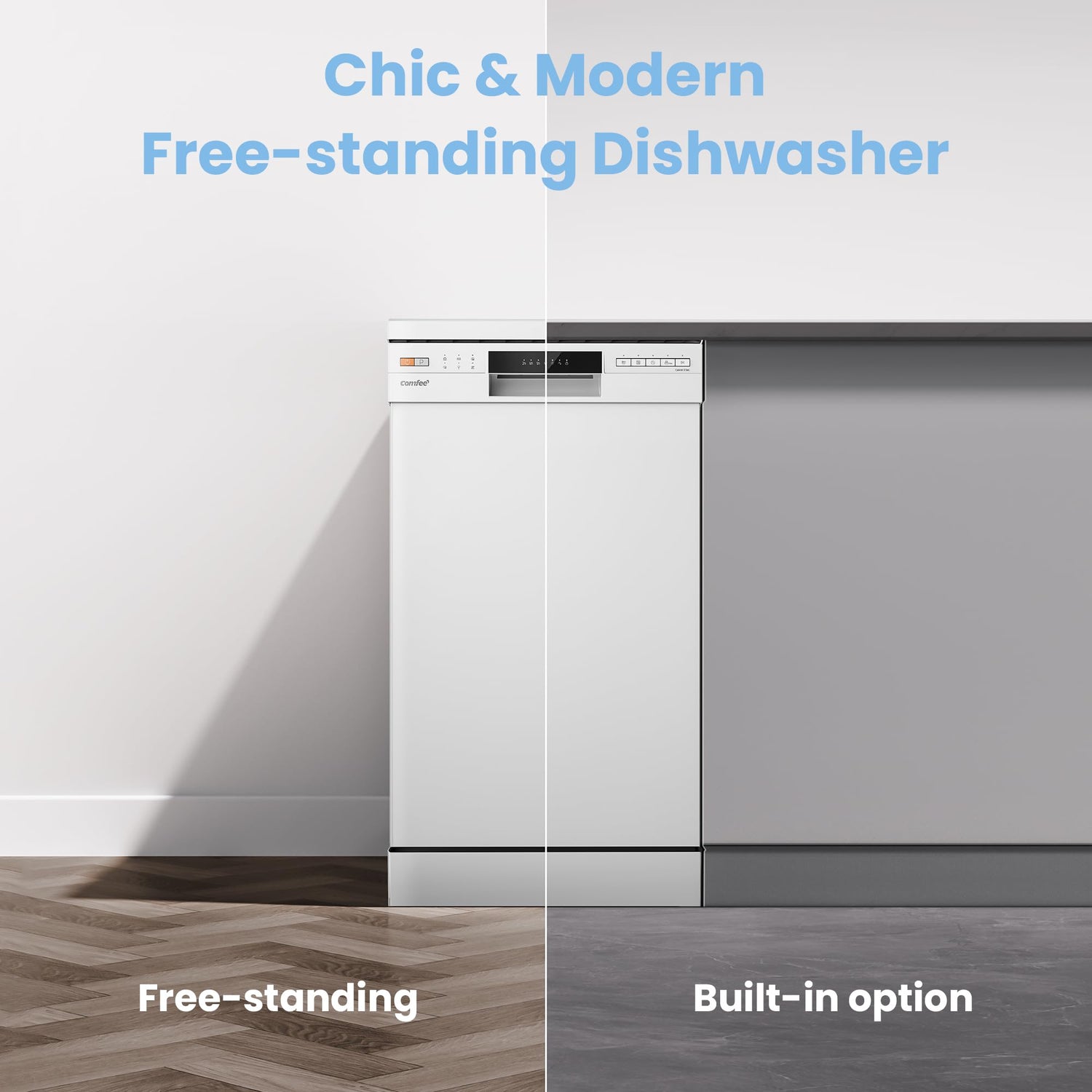COMFEE' Freestanding Dishwasher CDWEF1034BW-UK 45cm Width, Slimline Dishwasher with 10 place settings