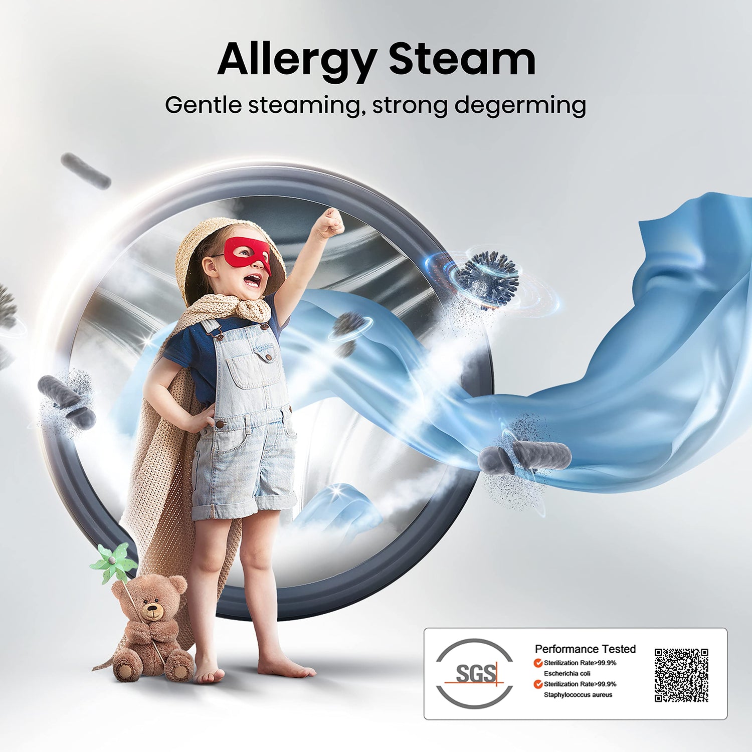 Freestanding Front Load Washing Machine – 12kg, Inverter Motor, 15 Programs, Quick & Steam Wash, 1400 RPM, White, Energy Class A