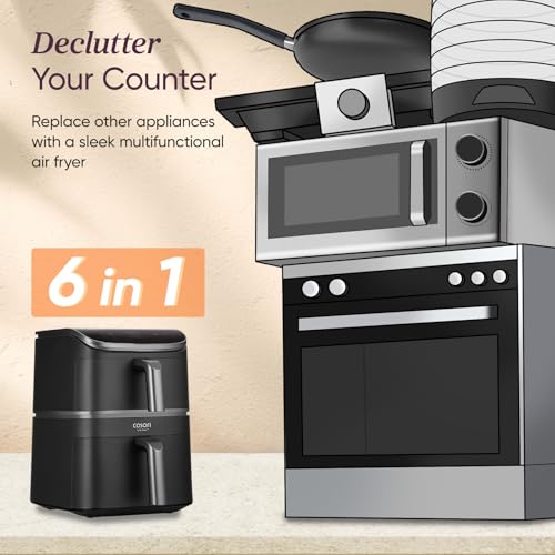 COSORI TurboTower Dual Air Fryer, 10.8L Space-Saving Stacked Design, 3-Layer Cooking