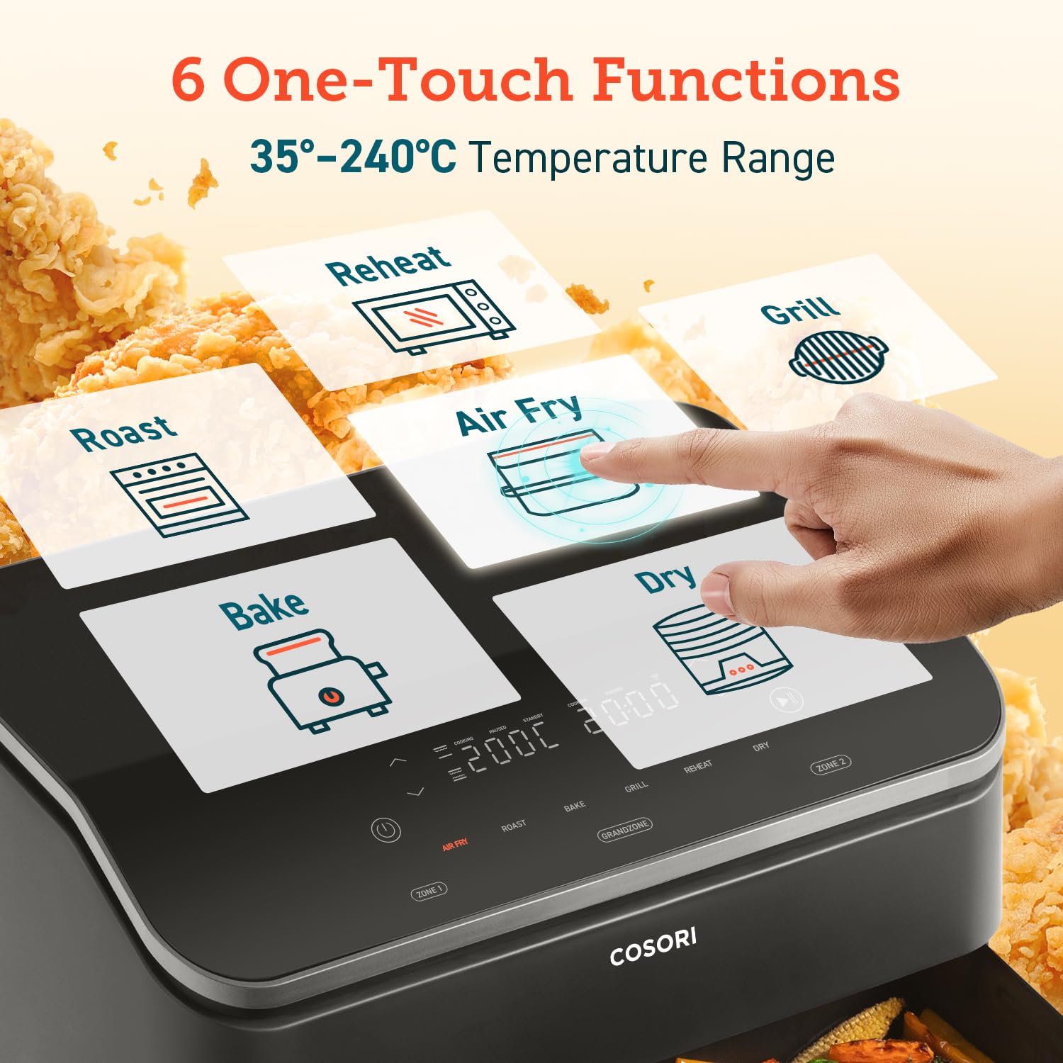 COSORI Dual Air Fryer TwinFry, 10L Flexible Capacity, Single & Double Zone Convertible, 4 Fast Heaters