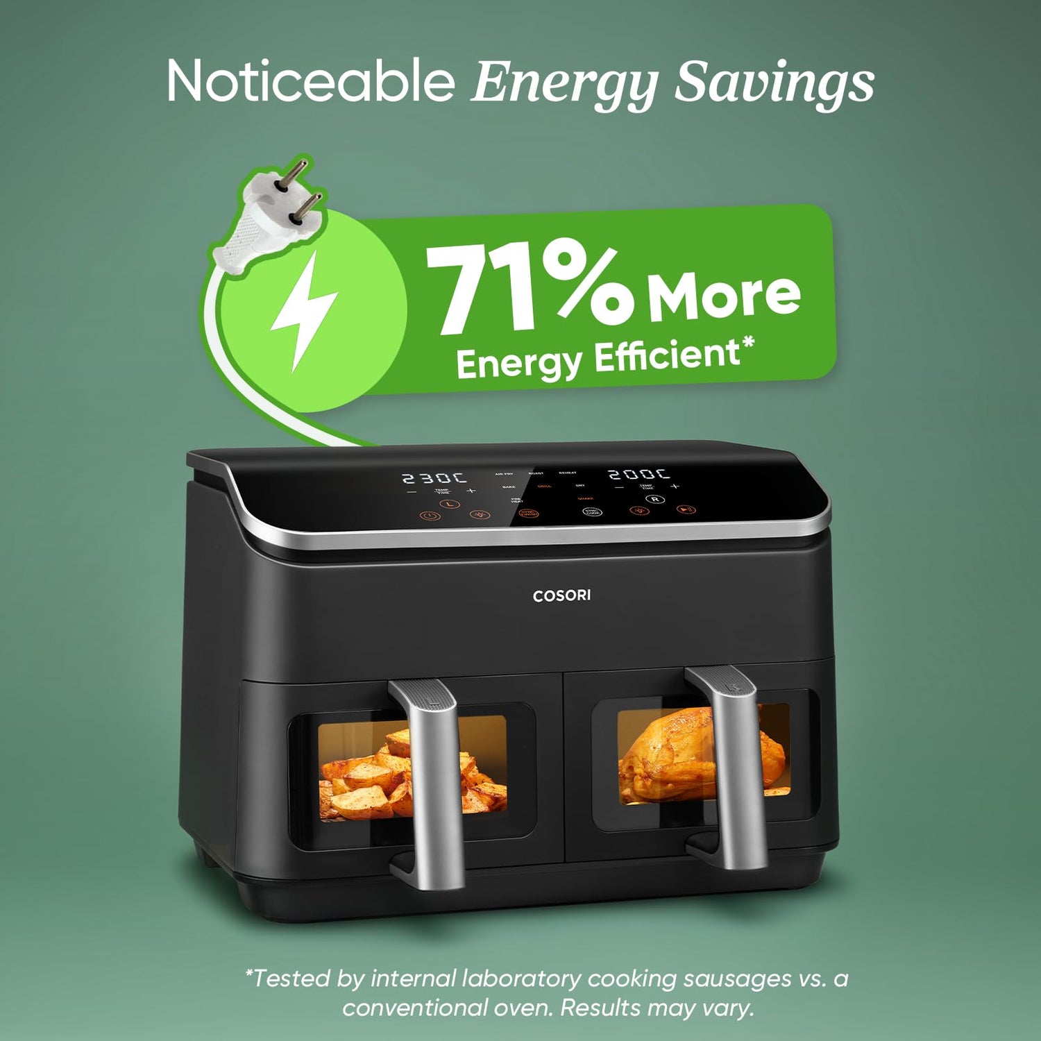 COSORI Dual Air Fryer, 8.5L Family Size, 8-In-1, Air Fry, Roast, Bake, Reheat, Dehydrate, Grill