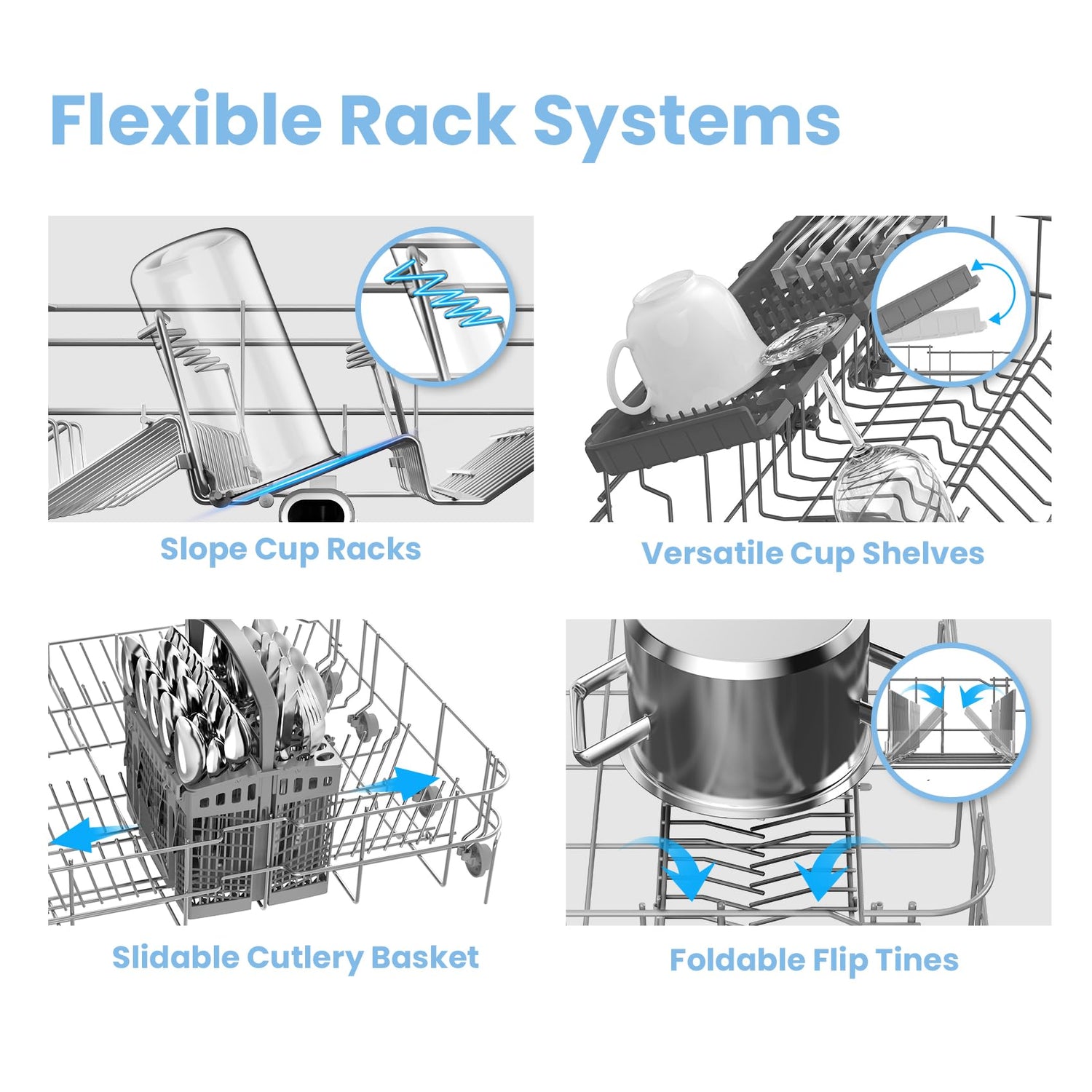COMFEE' Freestanding Dishwasher FD1435E-W with 14 place settings, Full Size, 44dB, Wide LED Display