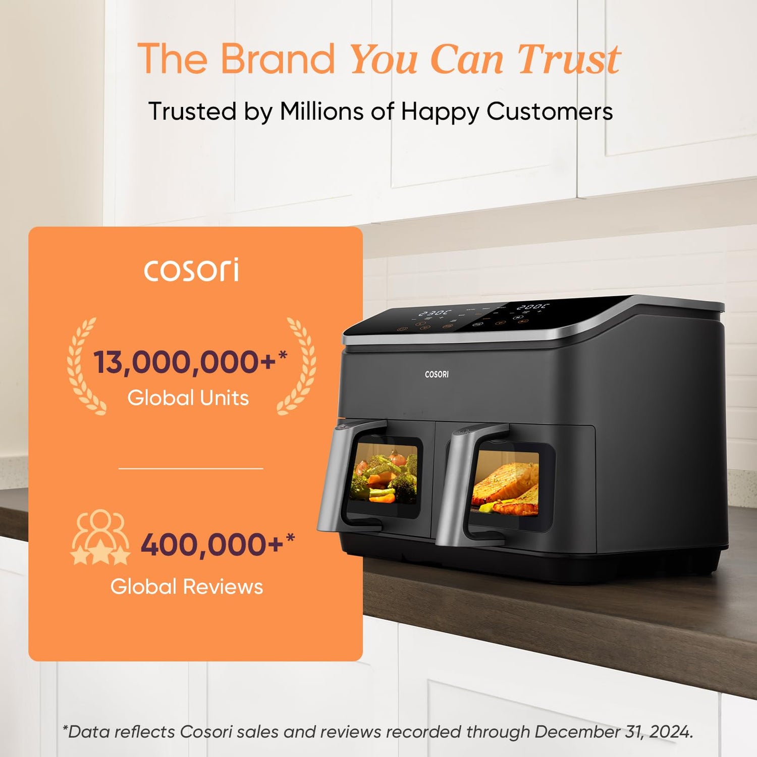 COSORI Dual Air Fryer, 8.5L Family Size, 8-In-1, Air Fry, Roast, Bake, Reheat, Dehydrate, Grill