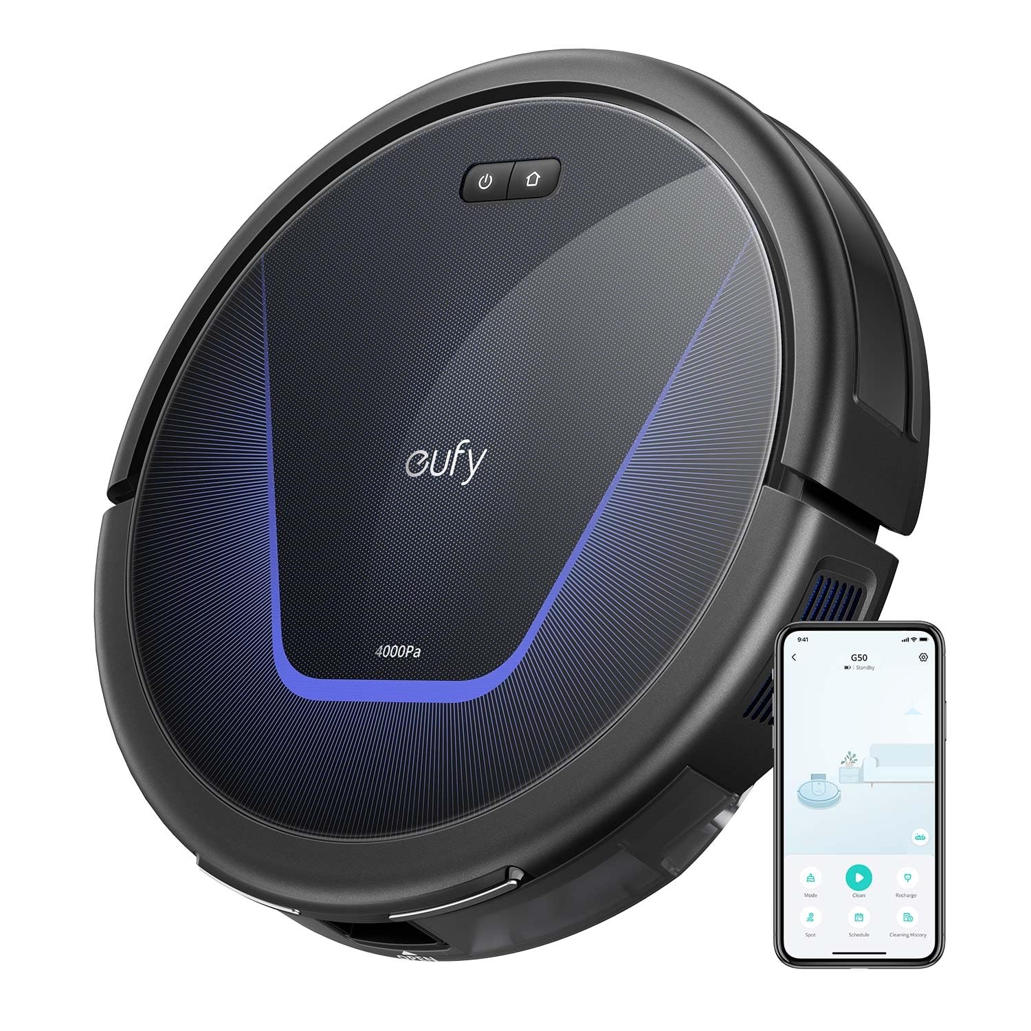 eufy G50 Robot Vacuum Cleaner with 4,000 Pa Strong Suction, Pro-Detangle Comb, Roller Brush