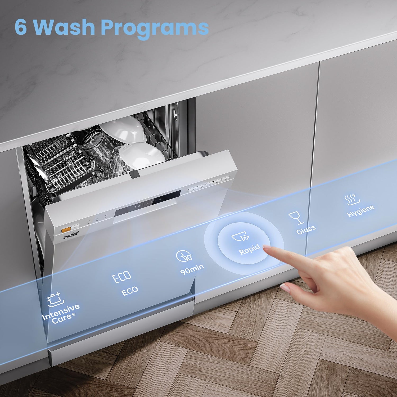 COMFEE' Freestanding Dishwasher CDWEF1034BW-UK 45cm Width, Slimline Dishwasher with 10 place settings