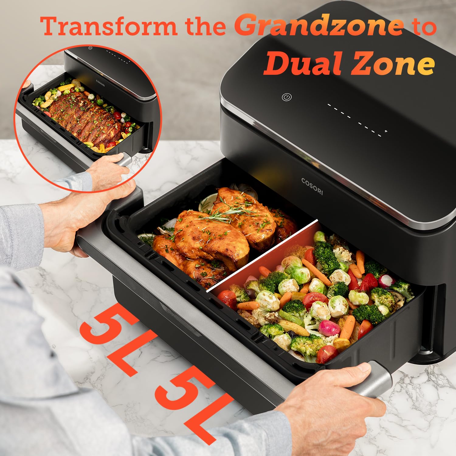 COSORI Dual Air Fryer TwinFry, 10L Flexible Capacity, Single & Double Zone Convertible, 4 Fast Heaters