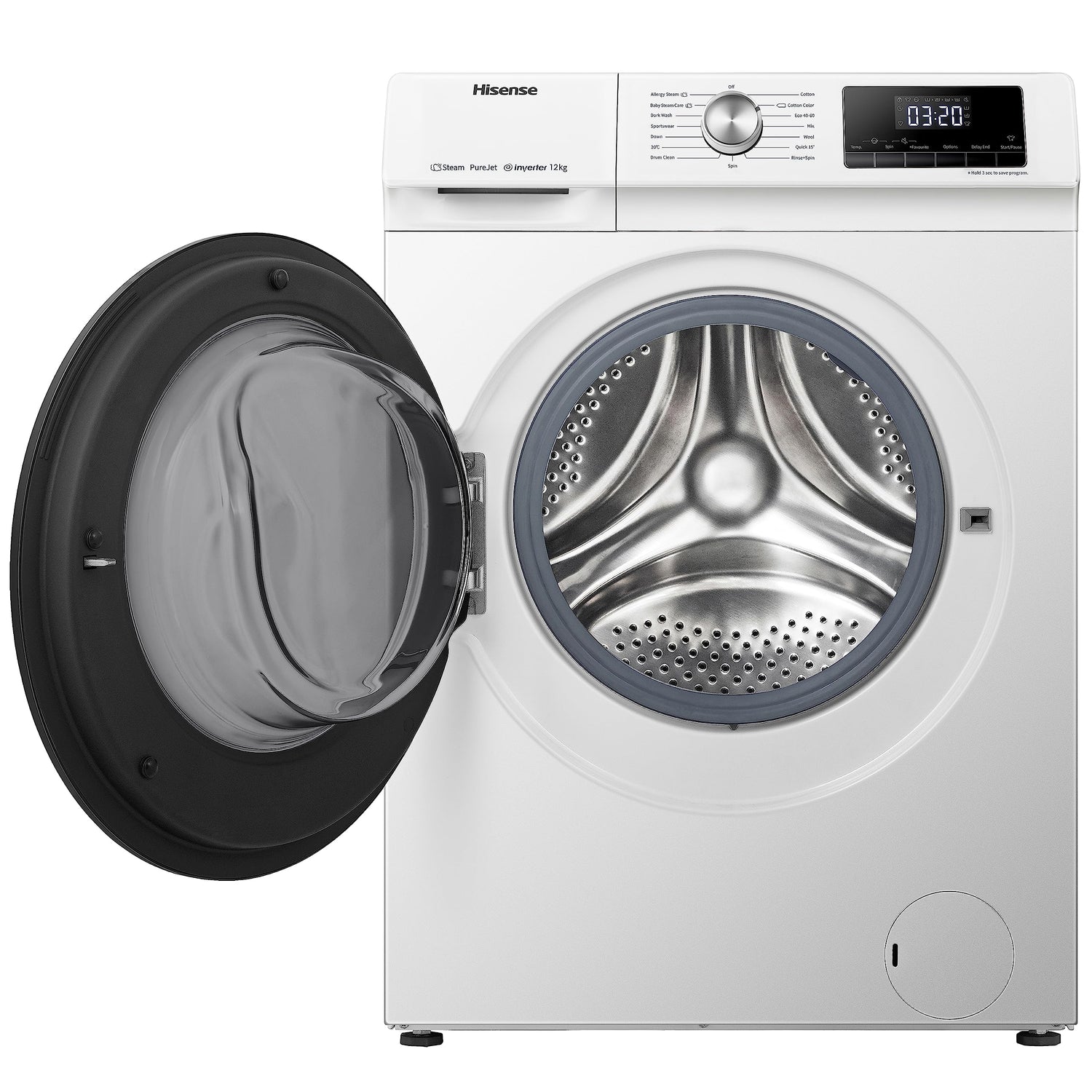 Freestanding Front Load Washing Machine – 12kg, Inverter Motor, 15 Programs, Quick & Steam Wash, 1400 RPM, White, Energy Class A